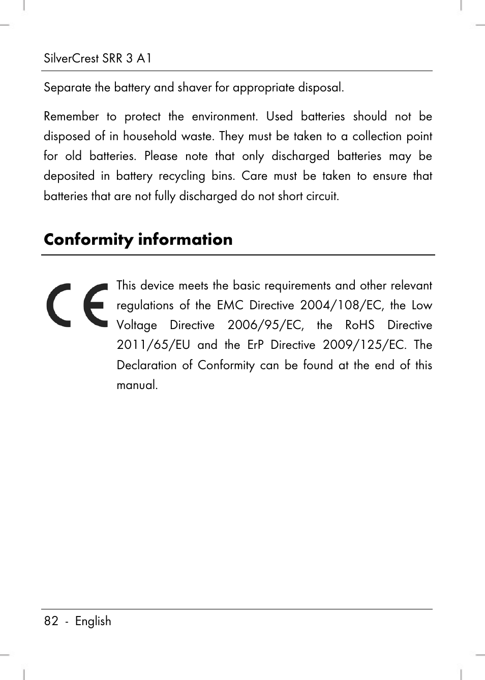 Conformity information | Silvercrest SRR 3 A1 User Manual | Page 84 / 110