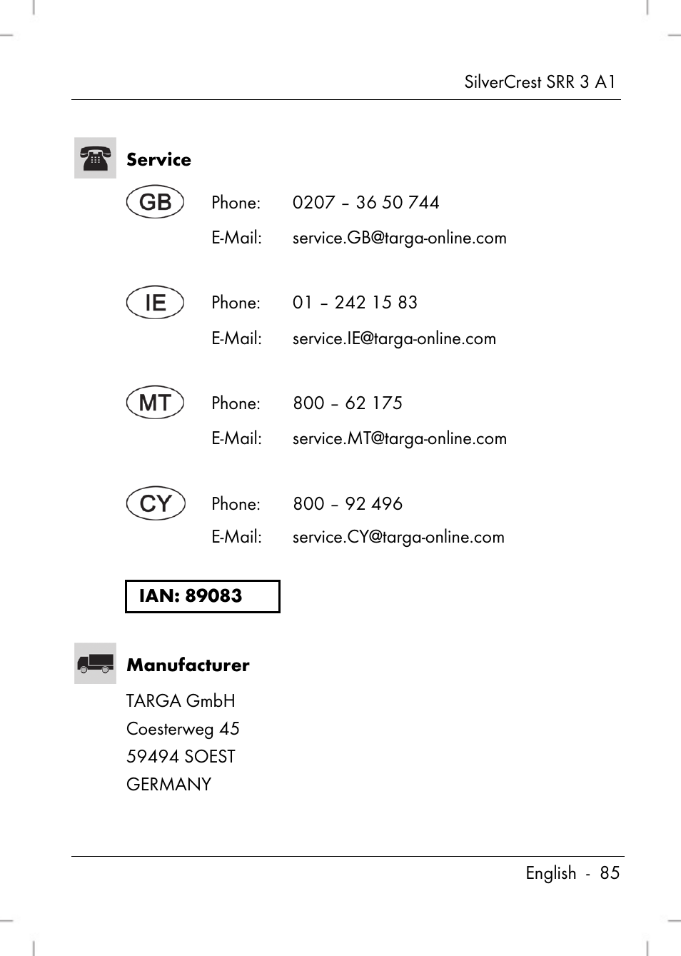 Silvercrest SRR 3 A1 User Manual | Page 87 / 110