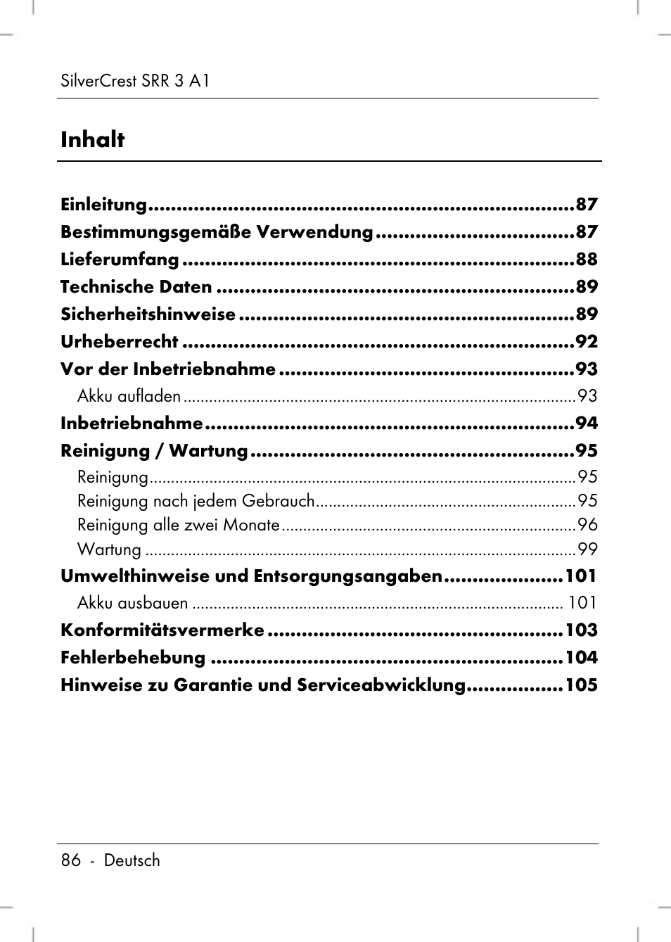 Inhalt | Silvercrest SRR 3 A1 User Manual | Page 88 / 110