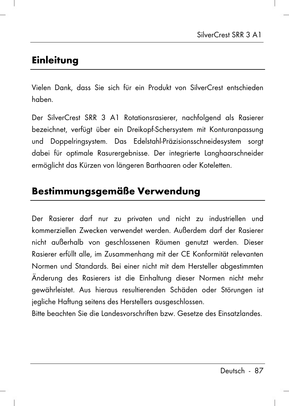 Einleitung, Bestimmungsgemäße verwendung | Silvercrest SRR 3 A1 User Manual | Page 89 / 110