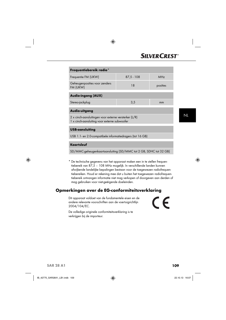 Opmerkingen over de eg-conformiteitsverklaring | Silvercrest SAR 28 A1 User Manual | Page 113 / 145