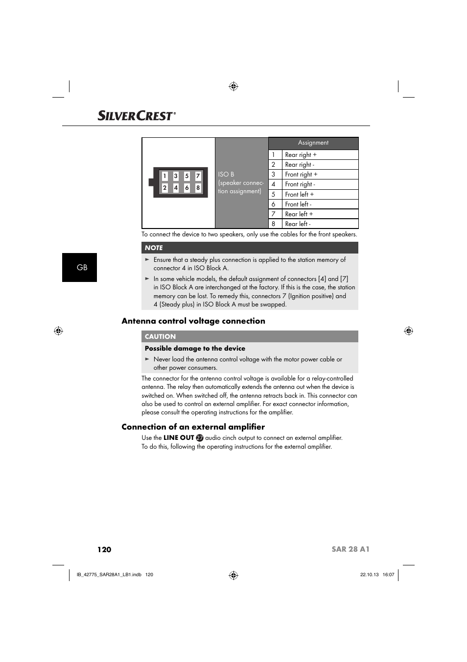 Antenna control voltage connection, Connection of an external ampliﬁ er | Silvercrest SAR 28 A1 User Manual | Page 124 / 145
