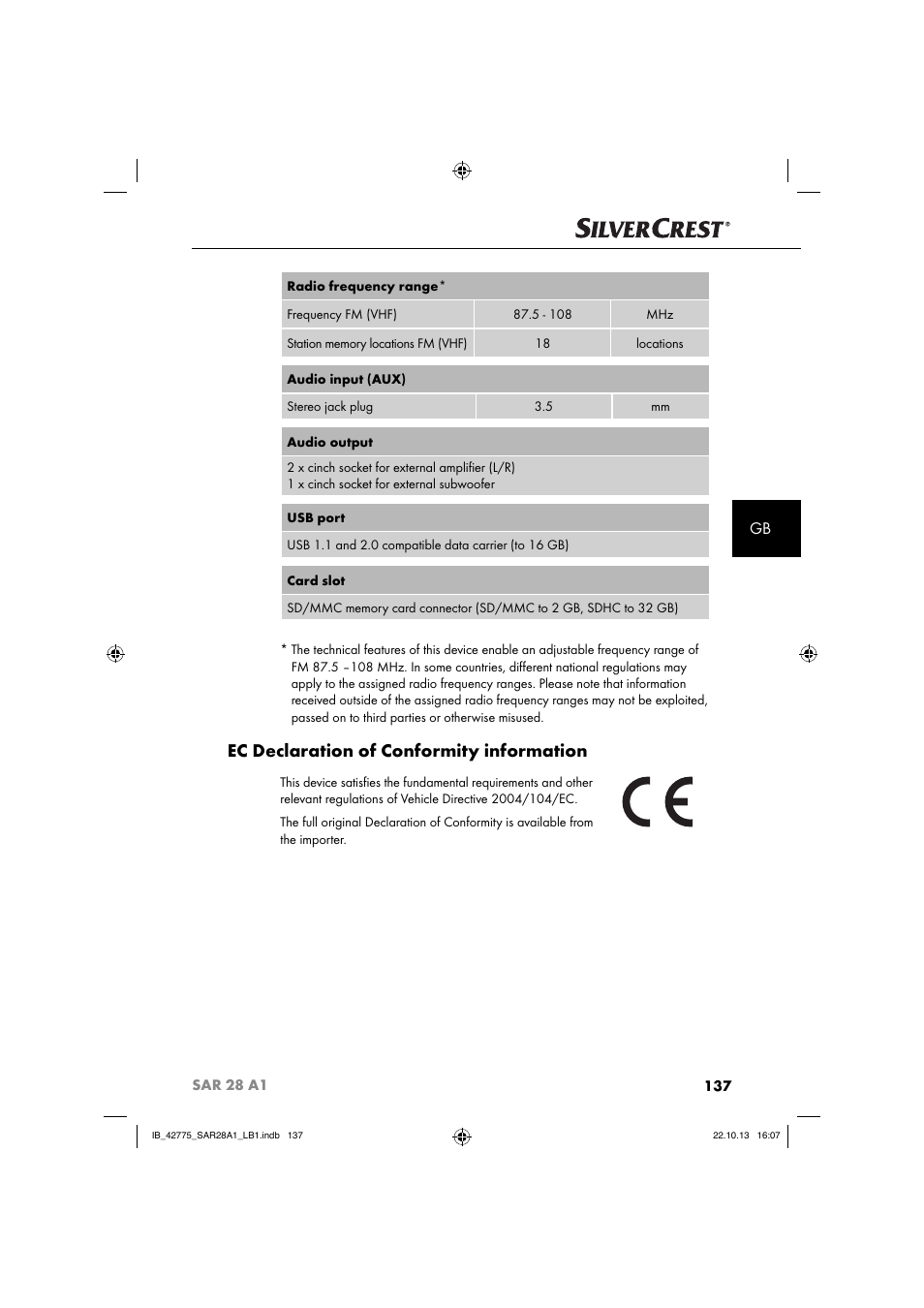 Ec declaration of conformity information | Silvercrest SAR 28 A1 User Manual | Page 141 / 145