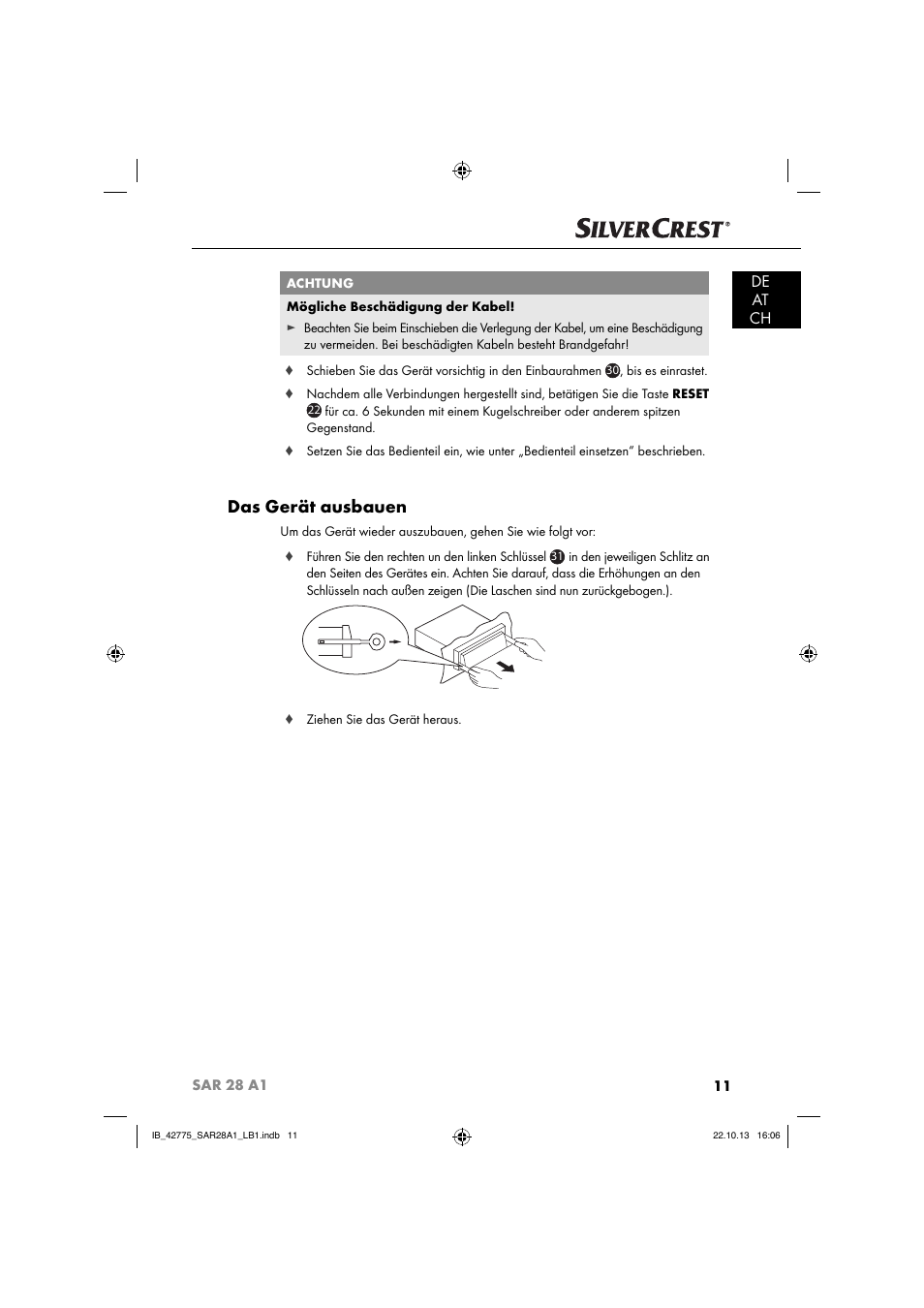 Das gerät ausbauen, De at ch | Silvercrest SAR 28 A1 User Manual | Page 15 / 145