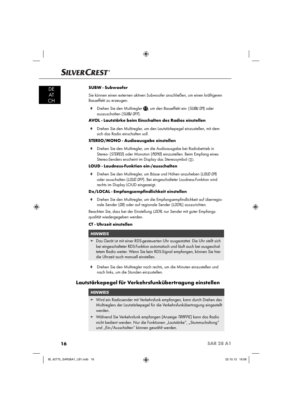 De at ch | Silvercrest SAR 28 A1 User Manual | Page 20 / 145