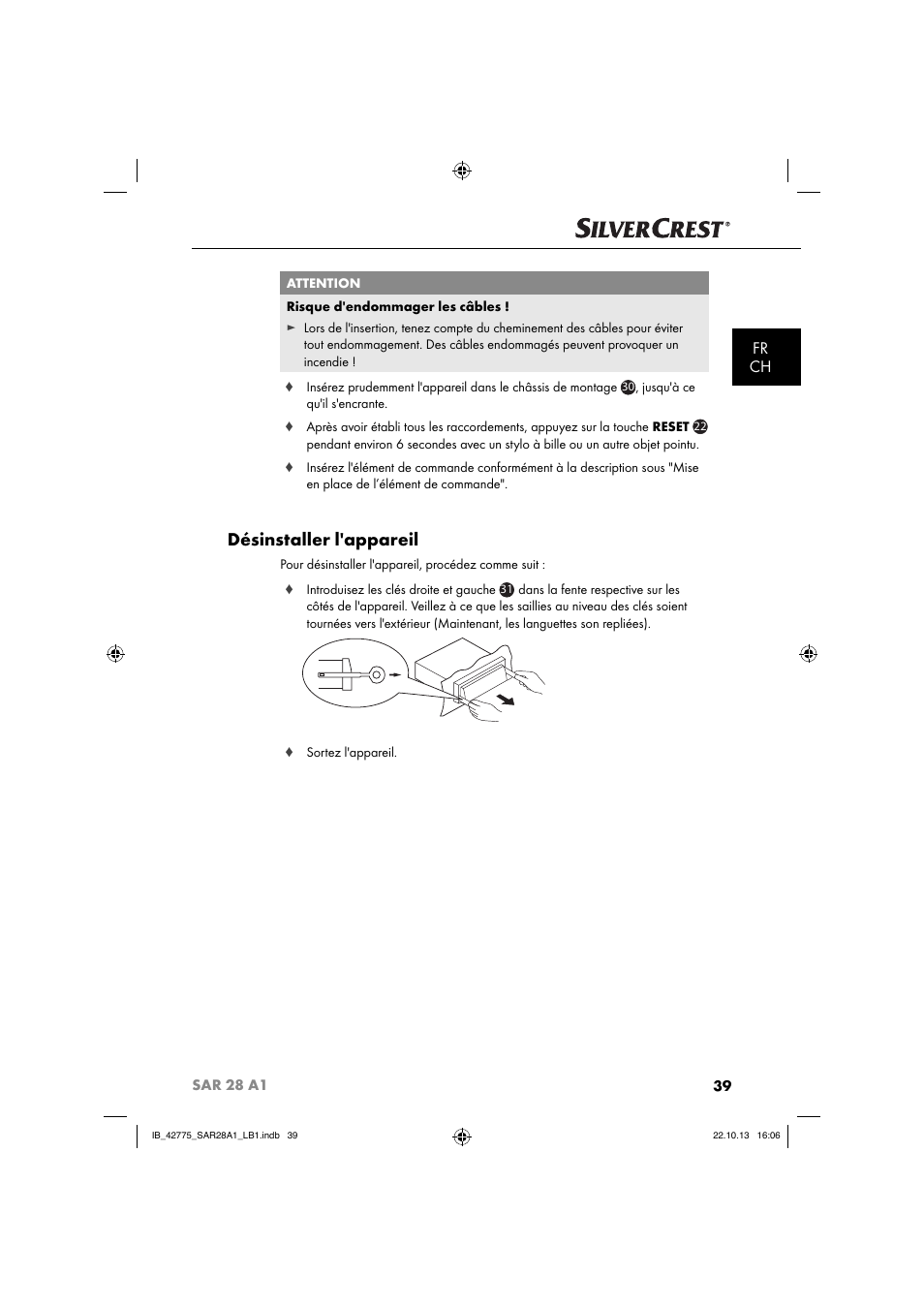 Désinstaller l'appareil, Fr ch | Silvercrest SAR 28 A1 User Manual | Page 43 / 145