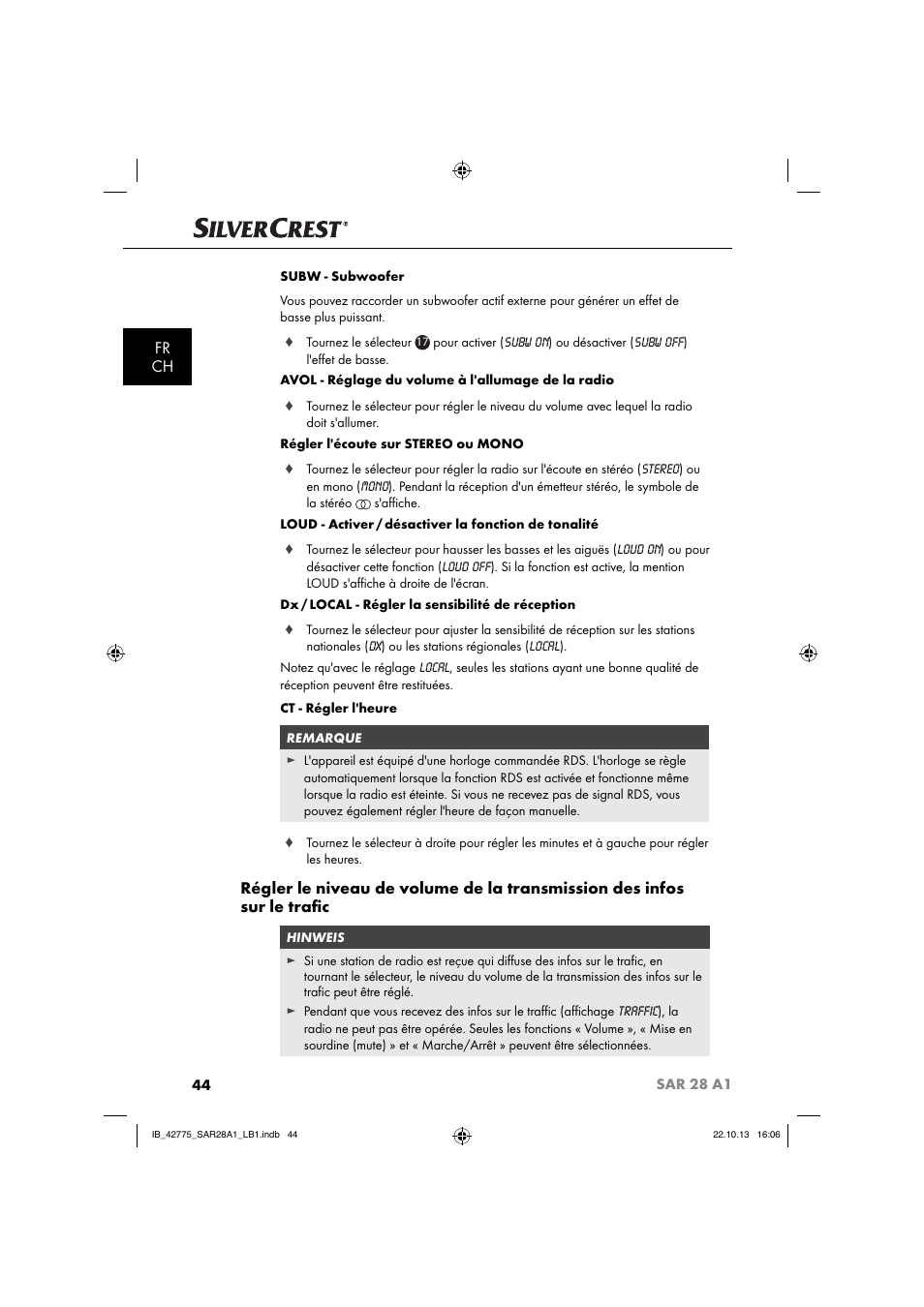 Fr ch | Silvercrest SAR 28 A1 User Manual | Page 48 / 145