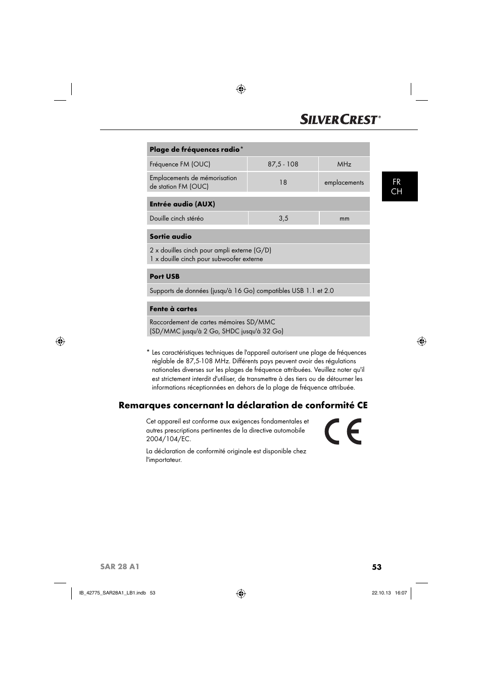 Fr ch | Silvercrest SAR 28 A1 User Manual | Page 57 / 145