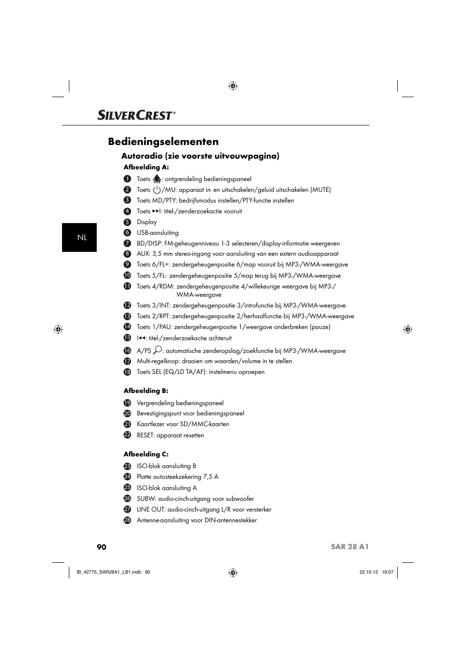 Bedieningselementen, Autoradio (zie voorste uitvouwpagina) | Silvercrest SAR 28 A1 User Manual | Page 94 / 145