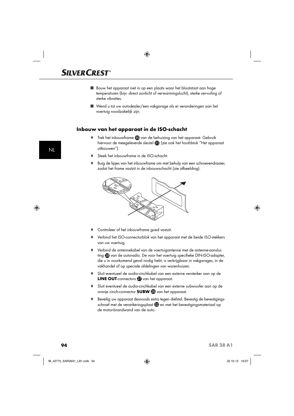 Inbouw van het apparaat in de iso-schacht | Silvercrest SAR 28 A1 User Manual | Page 98 / 145