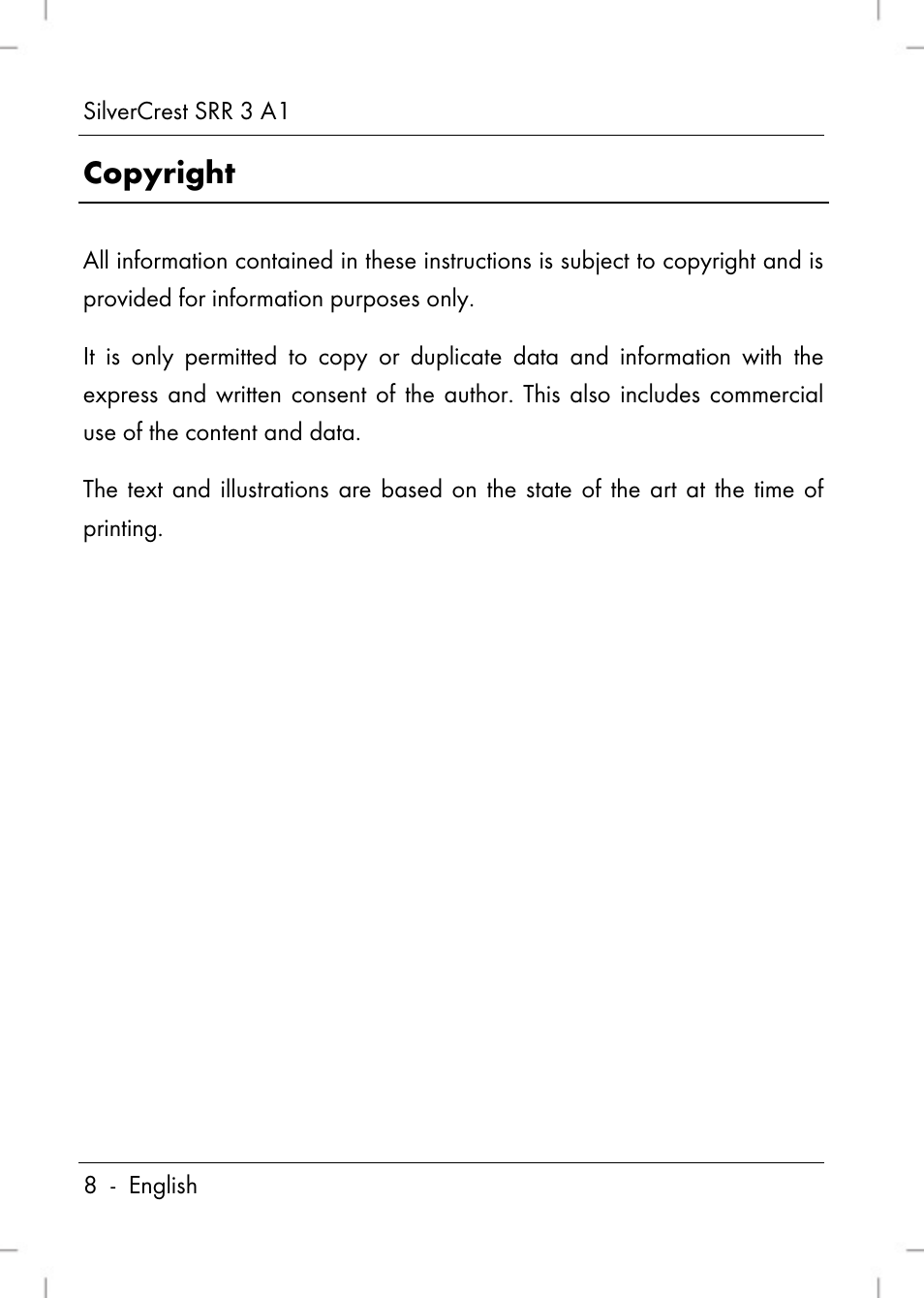 Copyright | Silvercrest SRR 3 A1 User Manual | Page 10 / 110