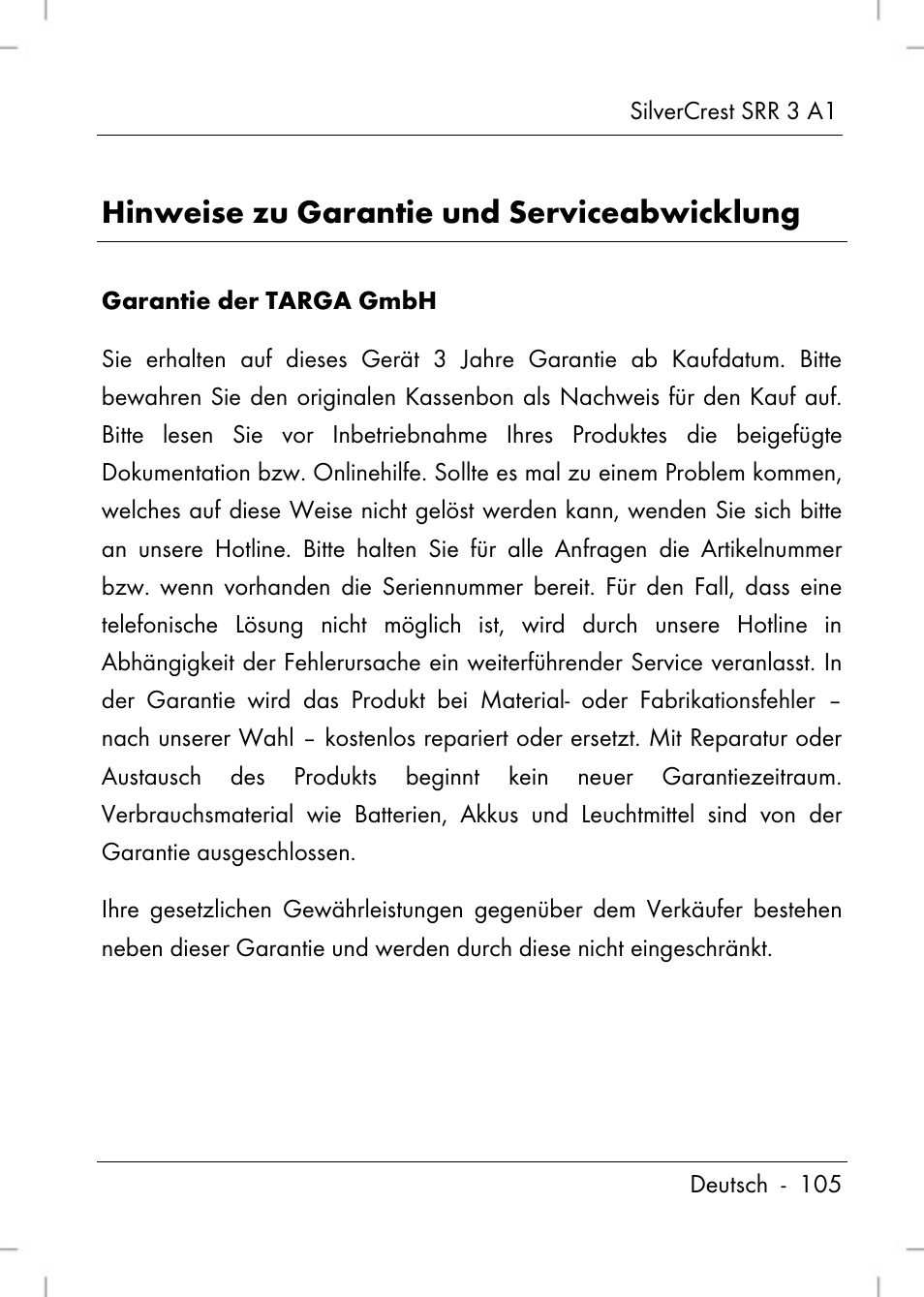 Hinweise zu garantie und serviceabwicklung | Silvercrest SRR 3 A1 User Manual | Page 107 / 110