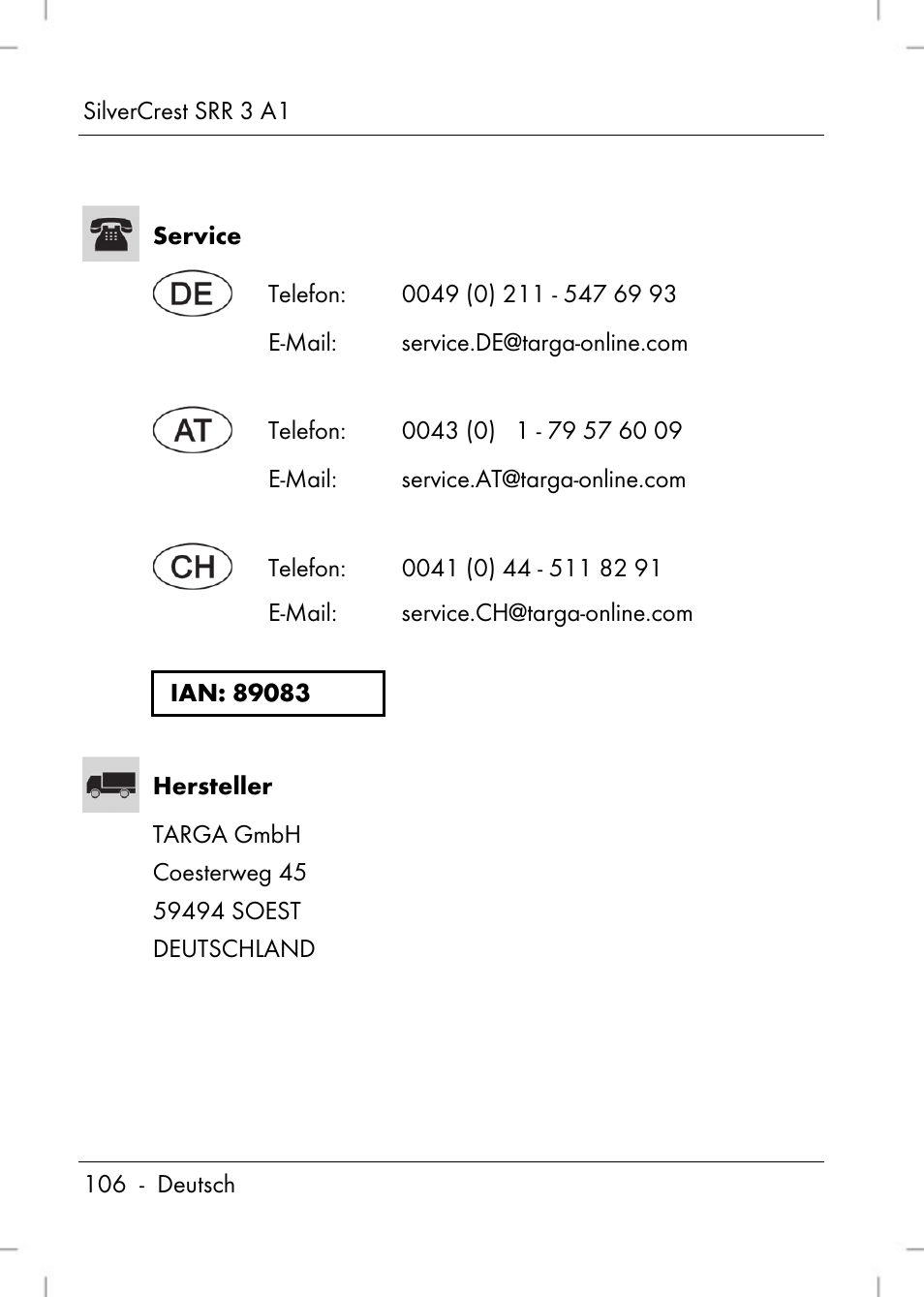 Silvercrest SRR 3 A1 User Manual | Page 108 / 110