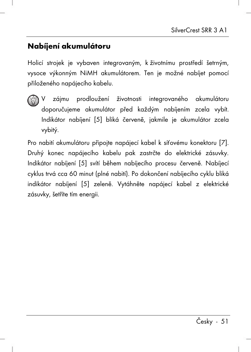 Nabíjení akumulátoru | Silvercrest SRR 3 A1 User Manual | Page 53 / 110