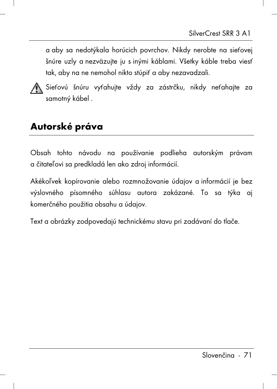 Autorské práva | Silvercrest SRR 3 A1 User Manual | Page 73 / 110
