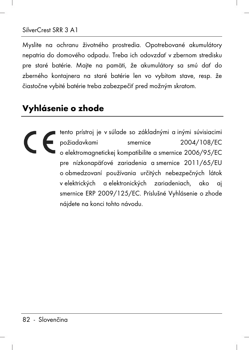 Vyhlásenie o zhode | Silvercrest SRR 3 A1 User Manual | Page 84 / 110