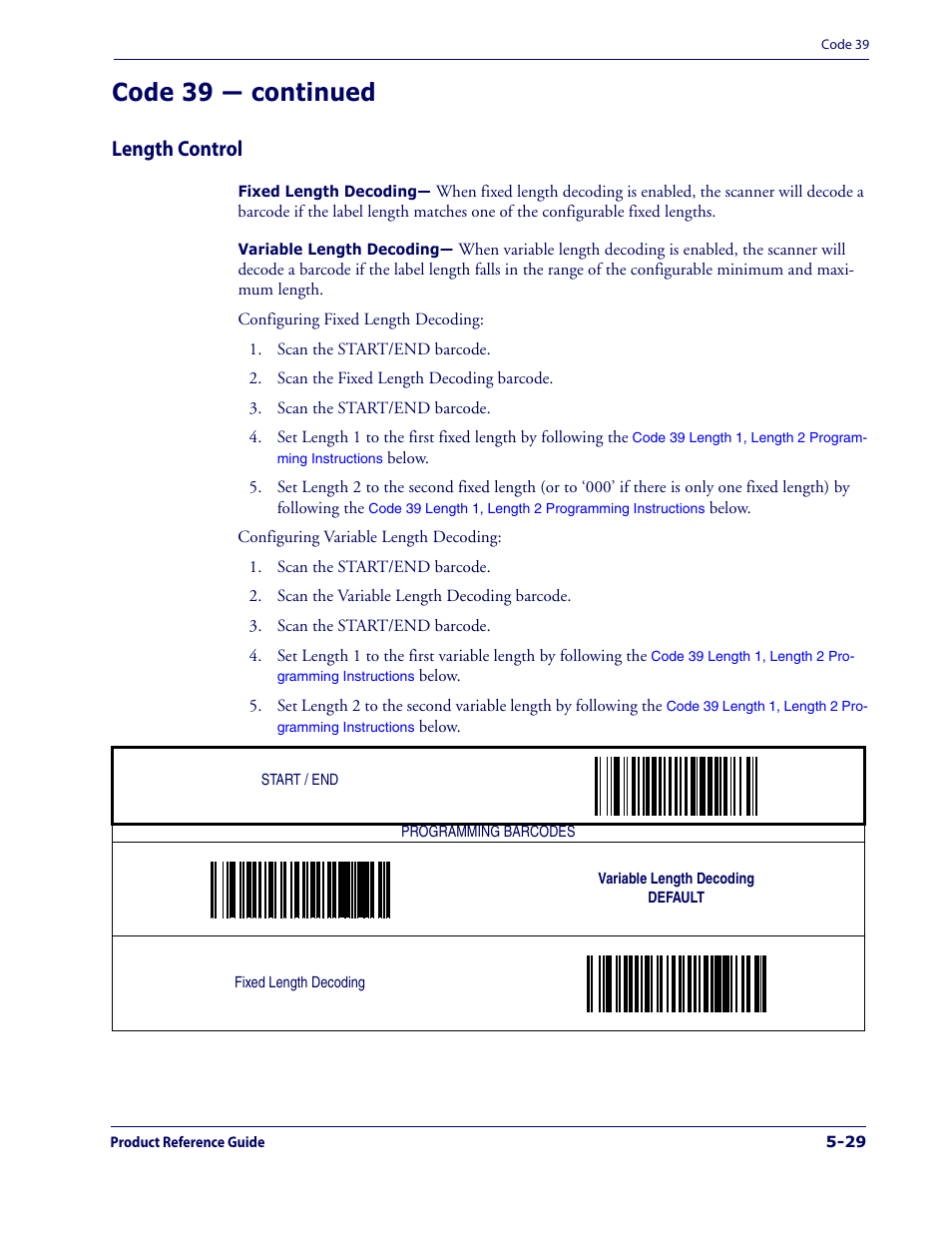 Length control, Length control -29, Code 39 — continued | Datalogic Scanning 1000I User Manual | Page 105 / 176