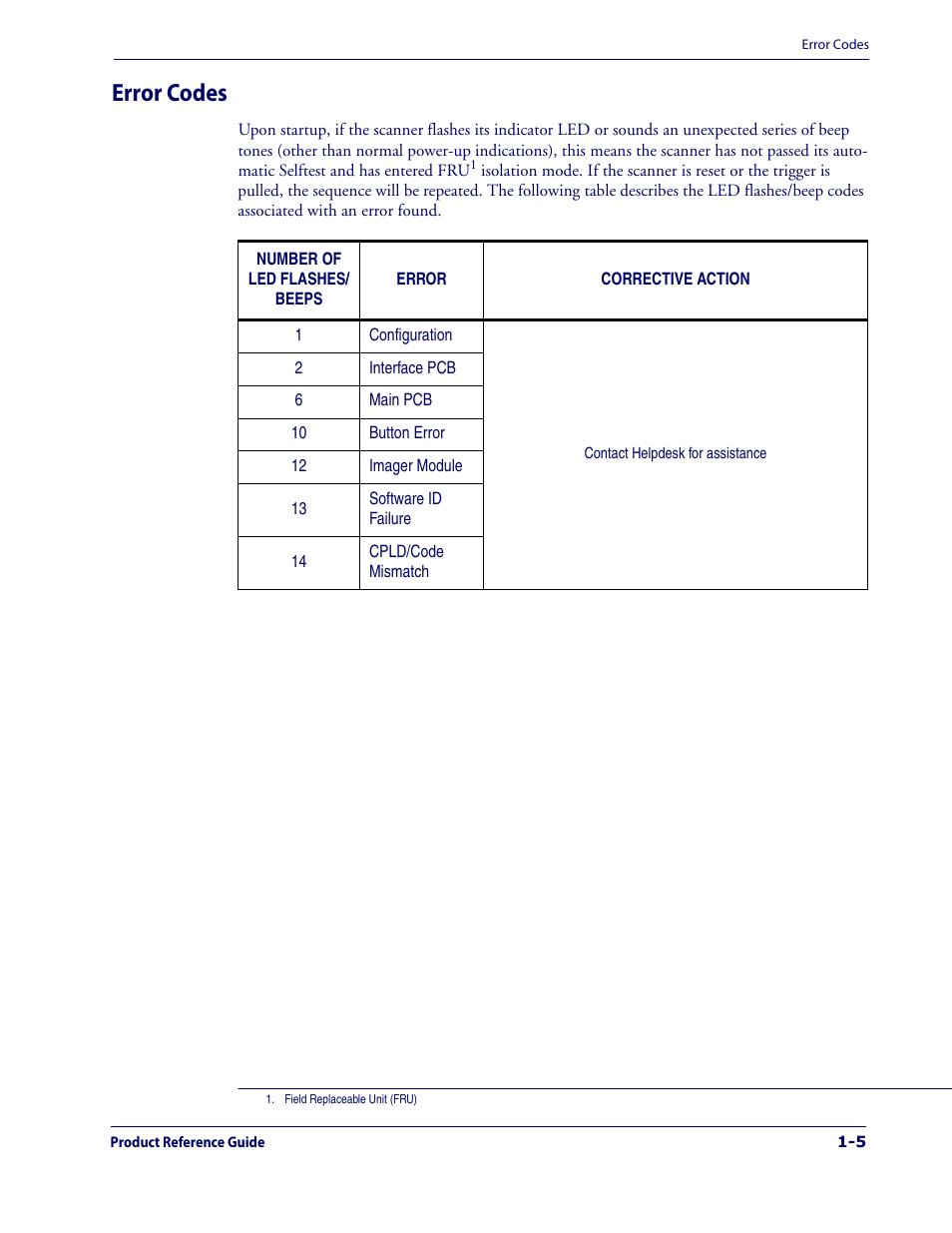 Error codes, Error codes -5 | Datalogic Scanning 1000I User Manual | Page 11 / 176