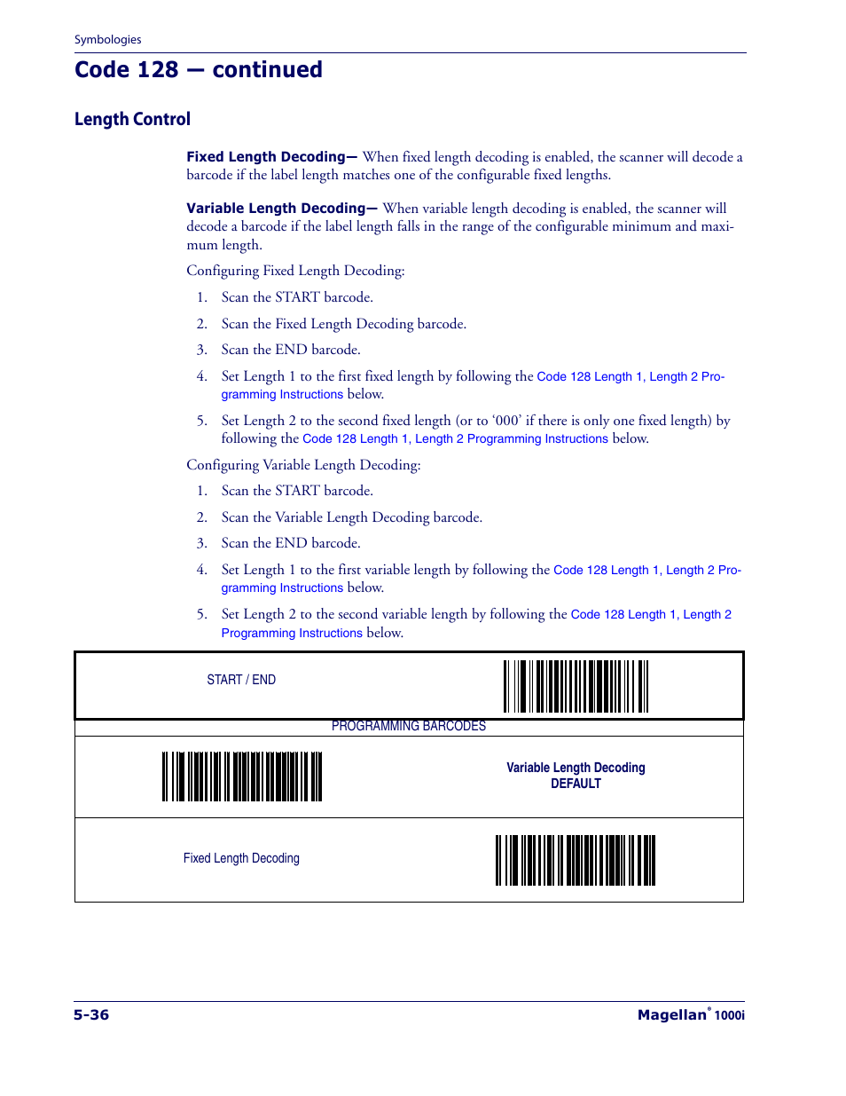 Length control, Length control -36, Code 128 — continued | Datalogic Scanning 1000I User Manual | Page 112 / 176