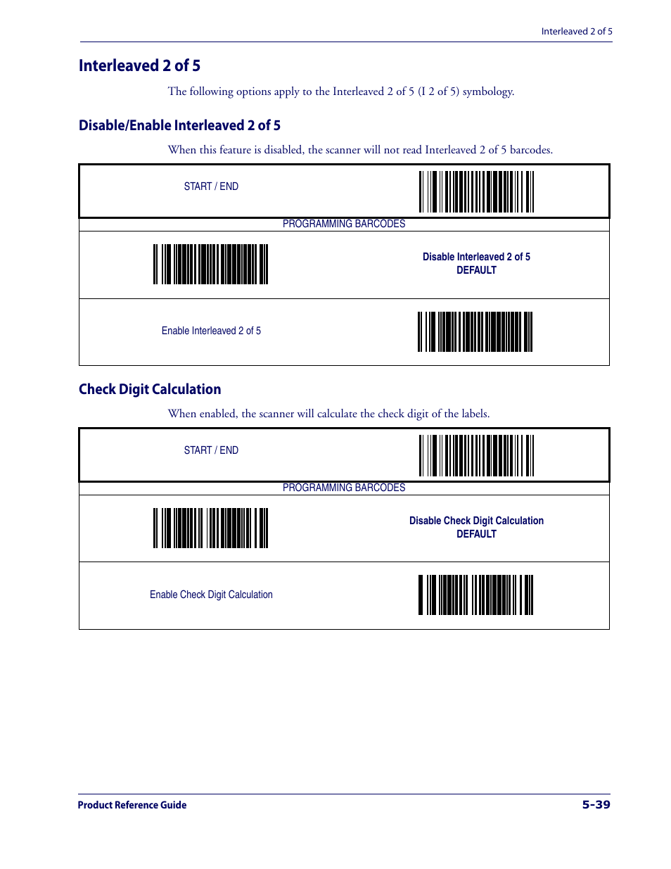 Interleaved 2 of 5, Disable/enable interleaved 2 of 5, Check digit calculation | Interleaved 2 of 5 -39 | Datalogic Scanning 1000I User Manual | Page 115 / 176