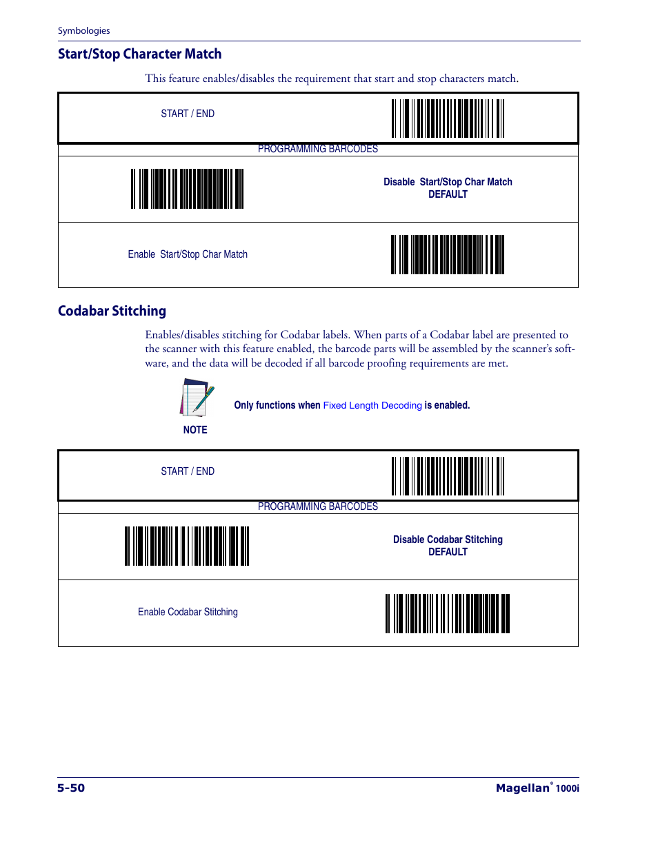 Start/stop character match, Codabar stitching | Datalogic Scanning 1000I User Manual | Page 126 / 176