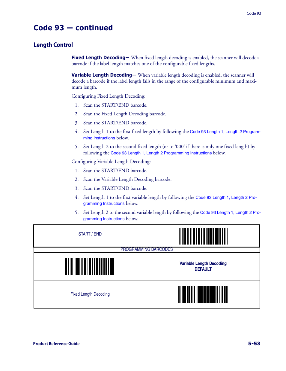 Length control, Length control -53, Code 93 — continued | Datalogic Scanning 1000I User Manual | Page 129 / 176