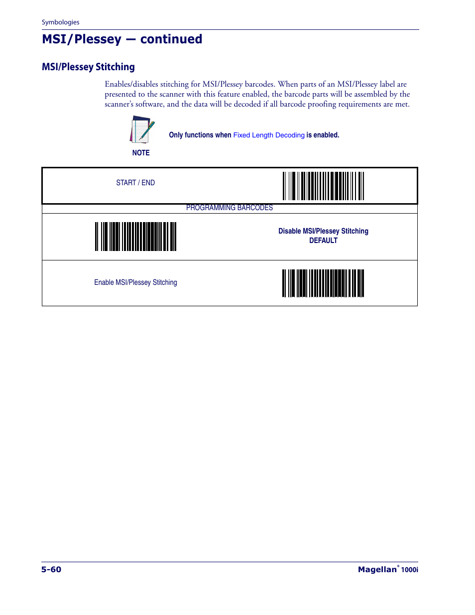 Msi/plessey stitching, Msi/plessey stitching -60, Msi/plessey — continued | Datalogic Scanning 1000I User Manual | Page 136 / 176