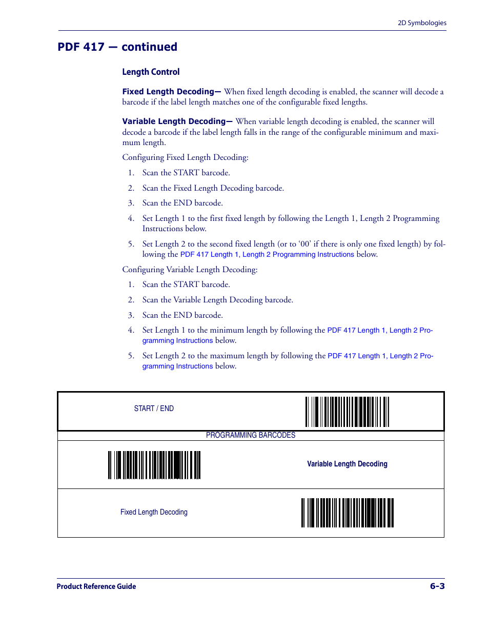 Length control -3, Pdf 417 — continued | Datalogic Scanning 1000I User Manual | Page 147 / 176