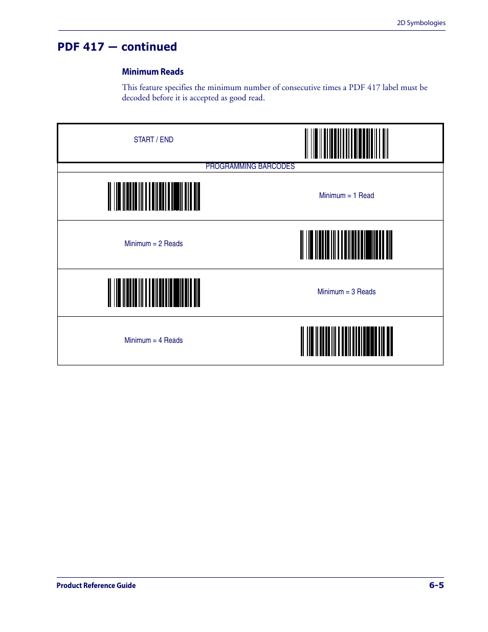 Minimum reads -5, Pdf 417 — continued | Datalogic Scanning 1000I User Manual | Page 149 / 176