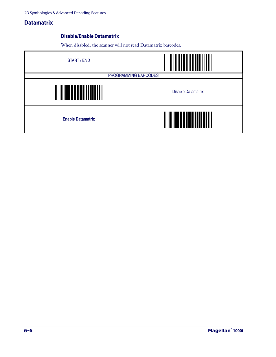 Datamatrix, Datamatrix -6, Disable/enable datamatrix -6 | Datalogic Scanning 1000I User Manual | Page 150 / 176