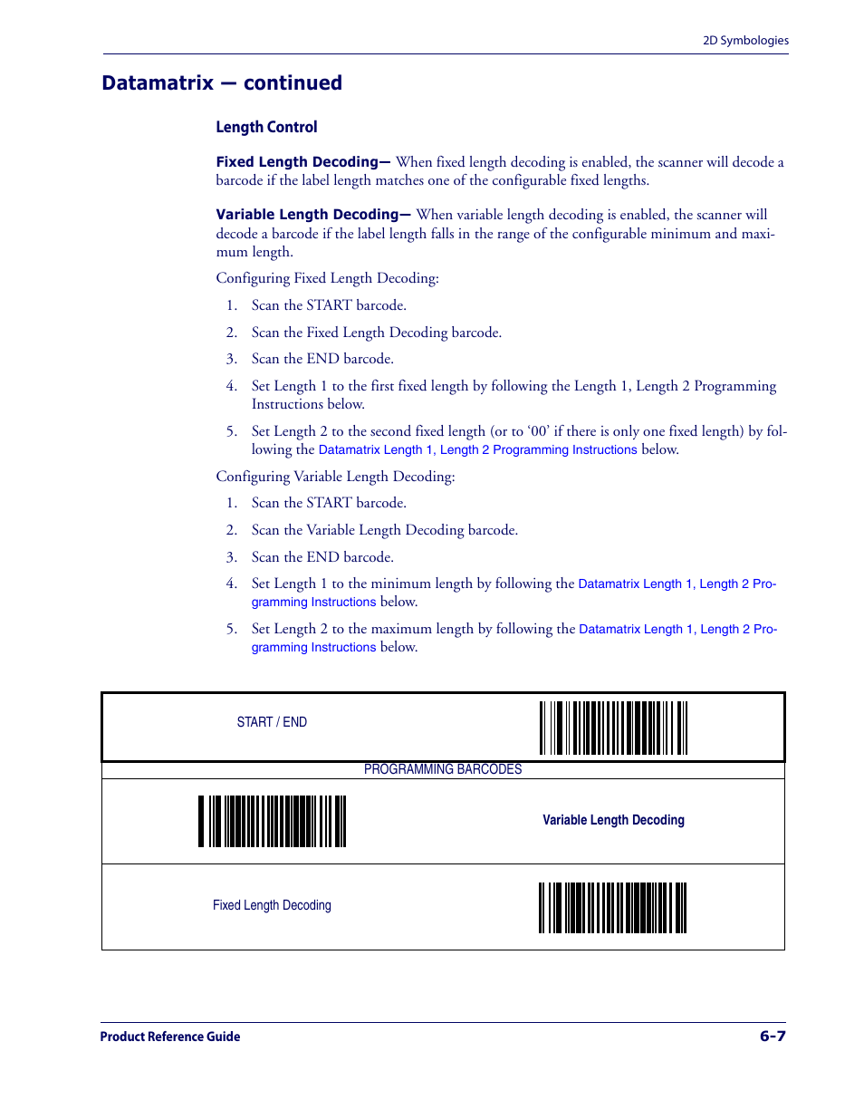 Length control -7, Datamatrix — continued | Datalogic Scanning 1000I User Manual | Page 151 / 176