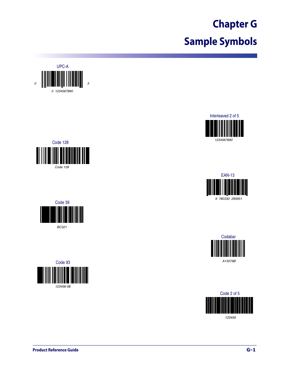 Sample symbols, Chapter g sample symbols | Datalogic Scanning 1000I User Manual | Page 173 / 176