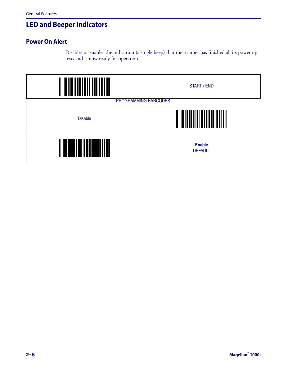 Led and beeper indicators, Power on alert, Led and beeper indicators -6 | Power on alert -6 | Datalogic Scanning 1000I User Manual | Page 18 / 176