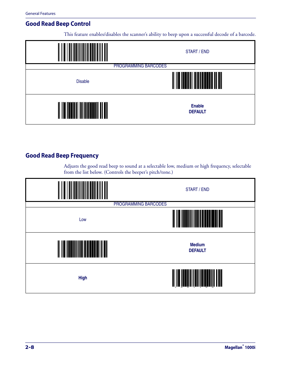 Good read beep control, Good read beep frequency | Datalogic Scanning 1000I User Manual | Page 20 / 176