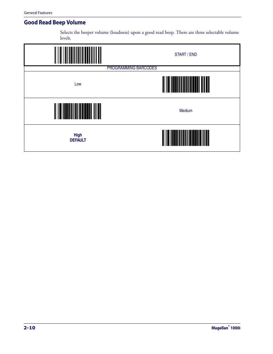 Good read beep volume, Good read beep volume -10 | Datalogic Scanning 1000I User Manual | Page 22 / 176