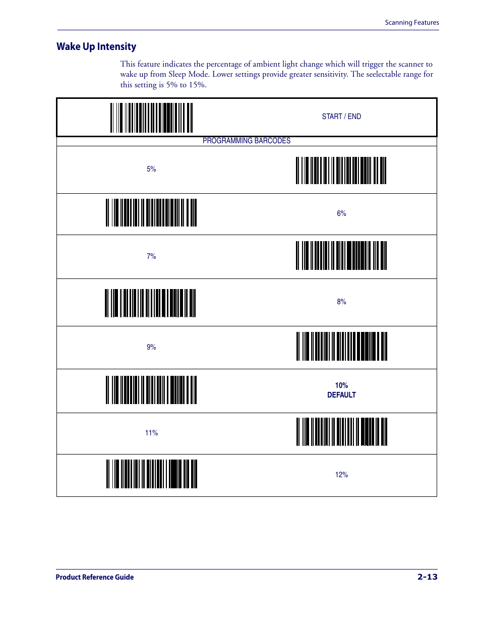 Wake up intensity, Wake up intensity -13 | Datalogic Scanning 1000I User Manual | Page 25 / 176