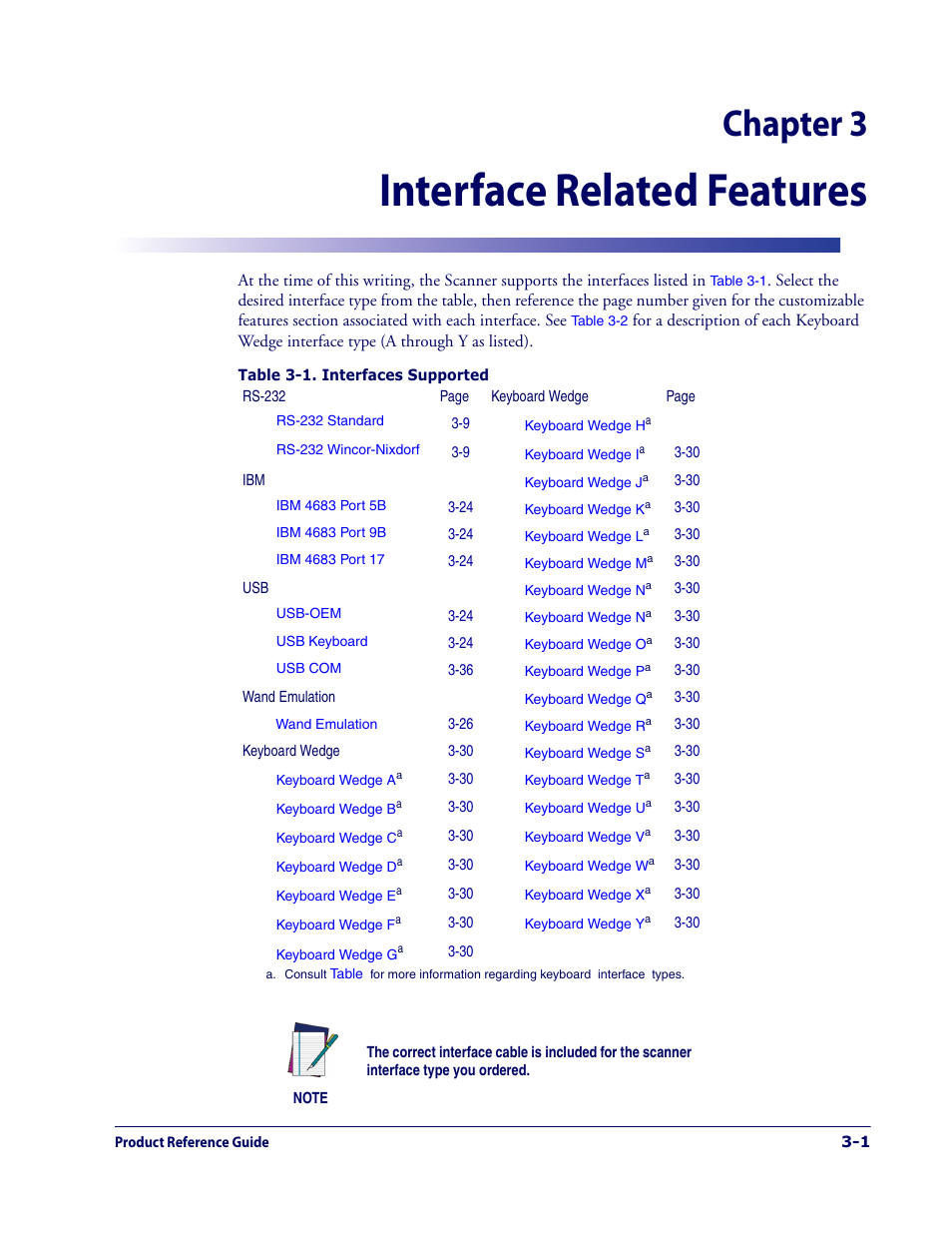 Interface related features, Chapter 3 | Datalogic Scanning 1000I User Manual | Page 27 / 176