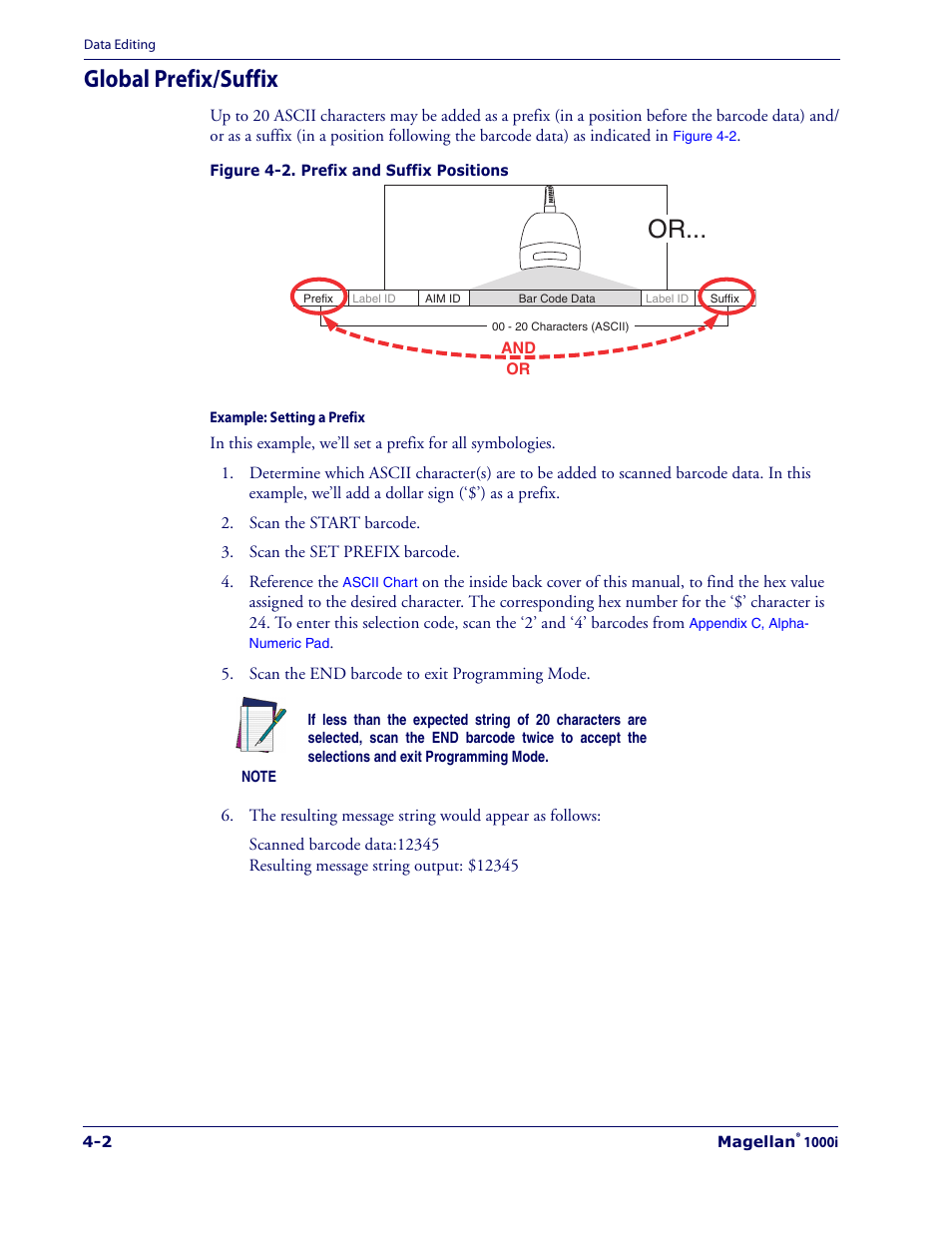 Global prefix/suffix, Global prefix/suffix -2 | Datalogic Scanning 1000I User Manual | Page 64 / 176