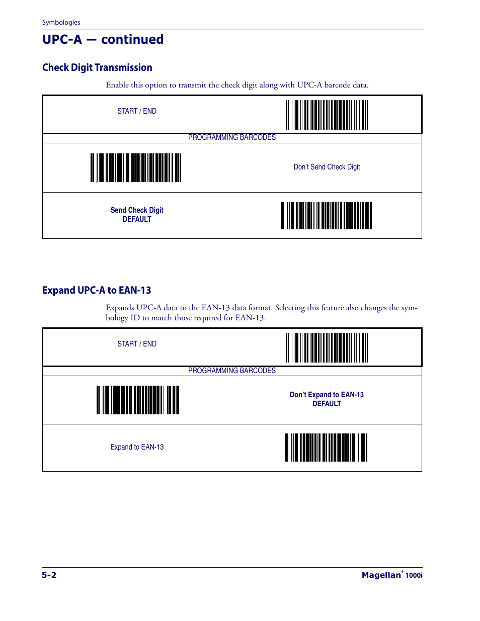 Check digit transmission, Expand upc-a to ean-13, Upc-a — continued | Datalogic Scanning 1000I User Manual | Page 78 / 176