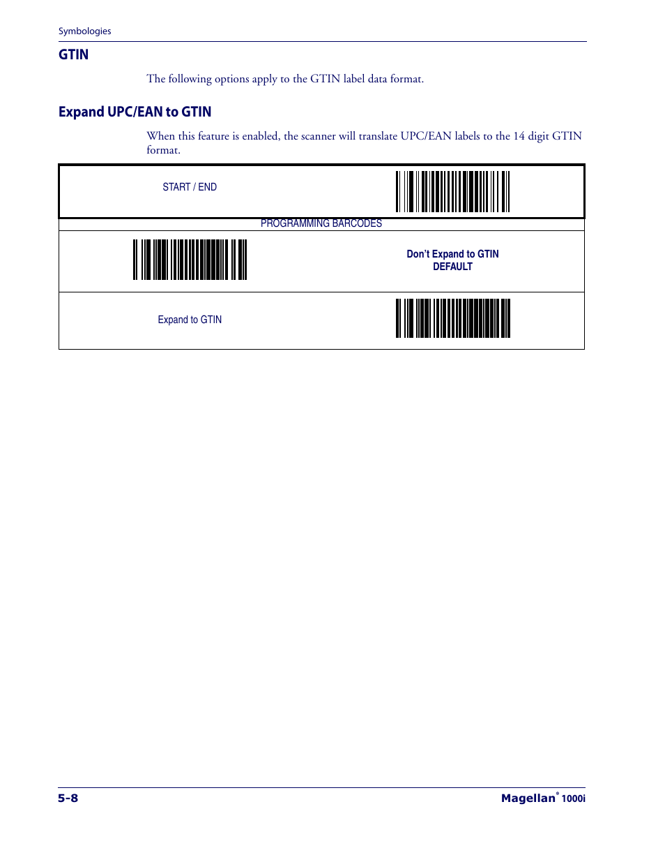 Gtin, Expand upc/ean to gtin, Gtin -8 expand upc/ean to gtin -8 | Datalogic Scanning 1000I User Manual | Page 84 / 176