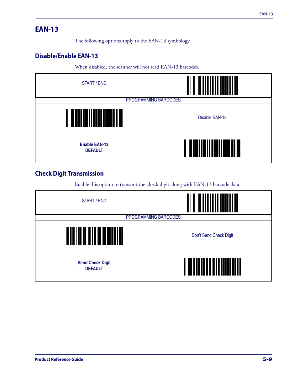 Ean-13, Disable/enable ean-13, Check digit transmission | Ean-13 -9 | Datalogic Scanning 1000I User Manual | Page 85 / 176