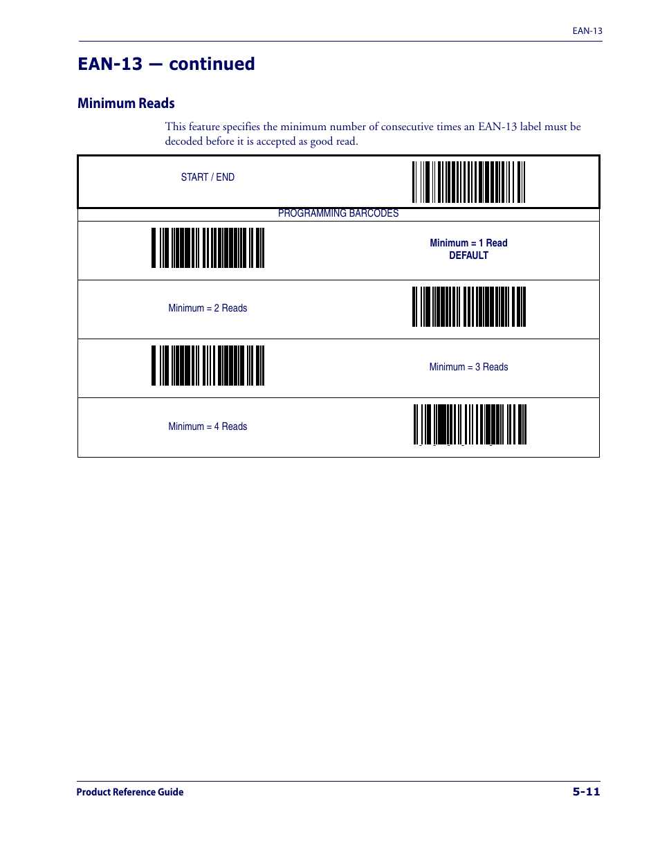 Minimum reads, Minimum reads -11, Ean-13 — continued | Datalogic Scanning 1000I User Manual | Page 87 / 176