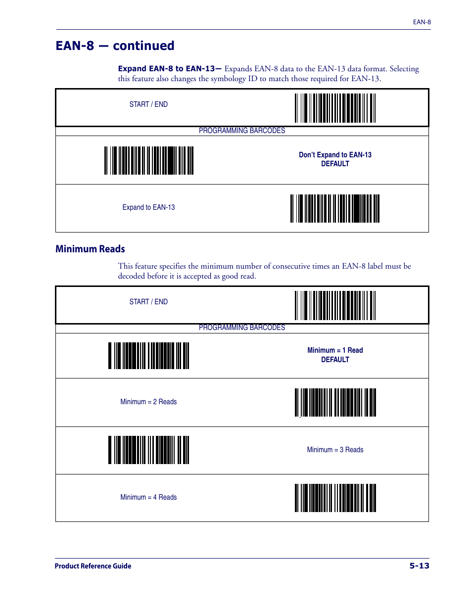 Minimum reads, Minimum reads -13, Ean-8 — continued | Datalogic Scanning 1000I User Manual | Page 89 / 176