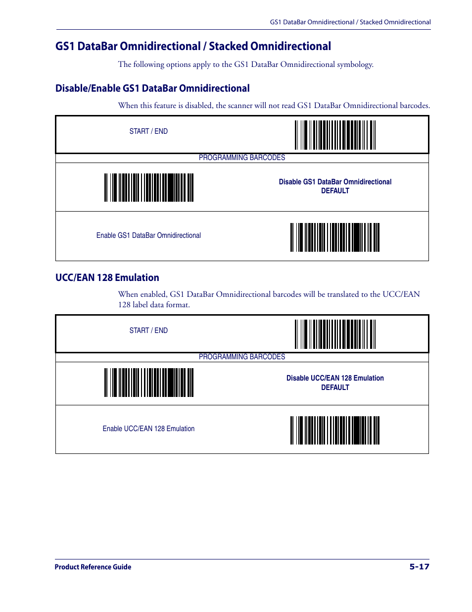 Disable/enable gs1 databar omnidirectional, Ucc/ean 128 emulation | Datalogic Scanning 1000I User Manual | Page 93 / 176