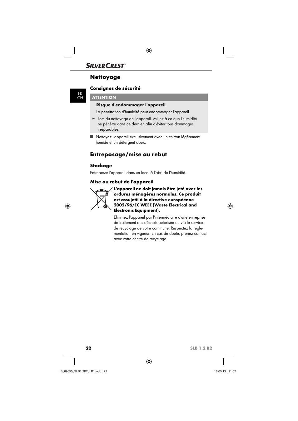 Nettoyage, Entreposage/mise au rebut | Silvercrest SLB 1.2 B2 User Manual | Page 25 / 64