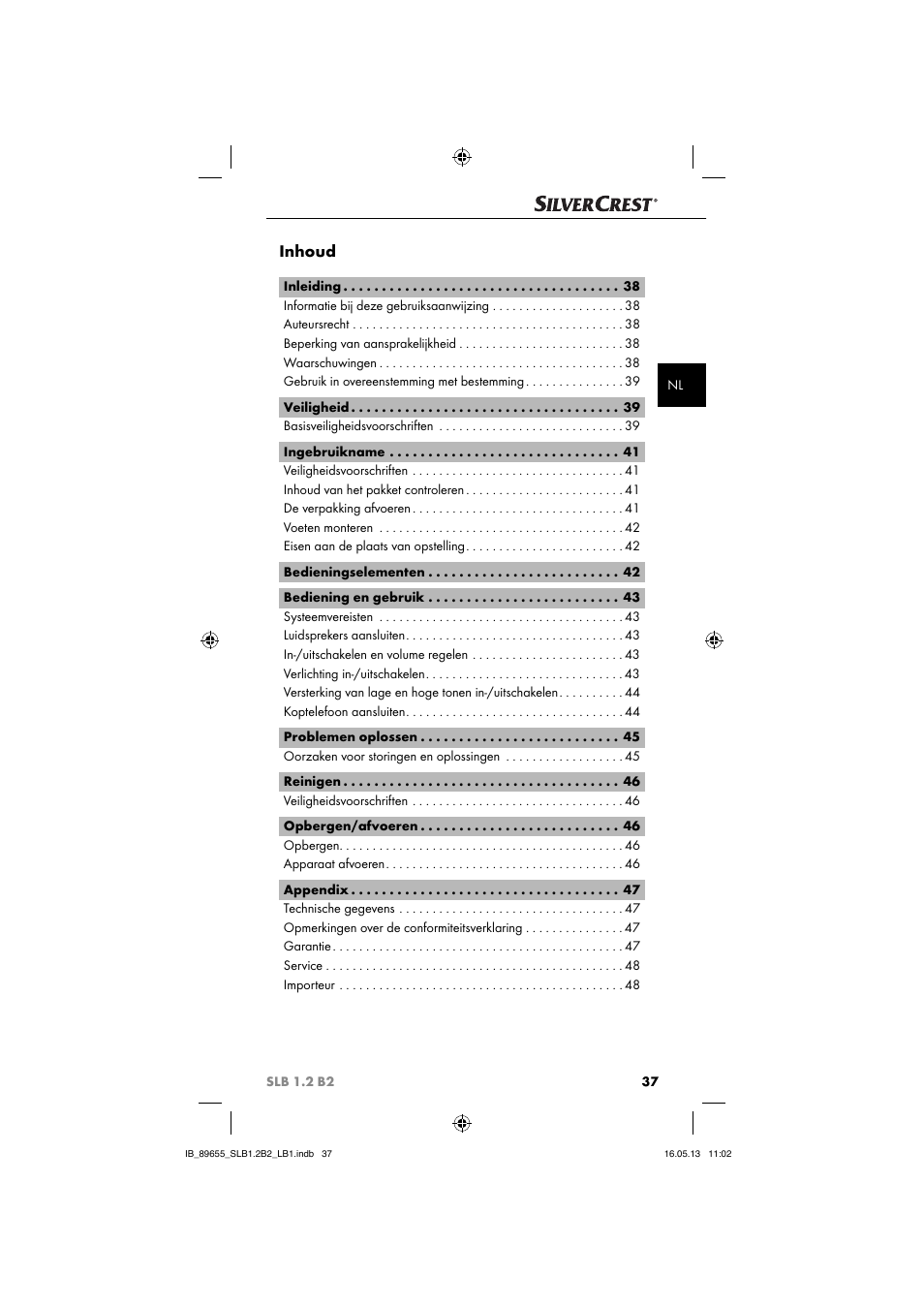 Inhoud | Silvercrest SLB 1.2 B2 User Manual | Page 40 / 64