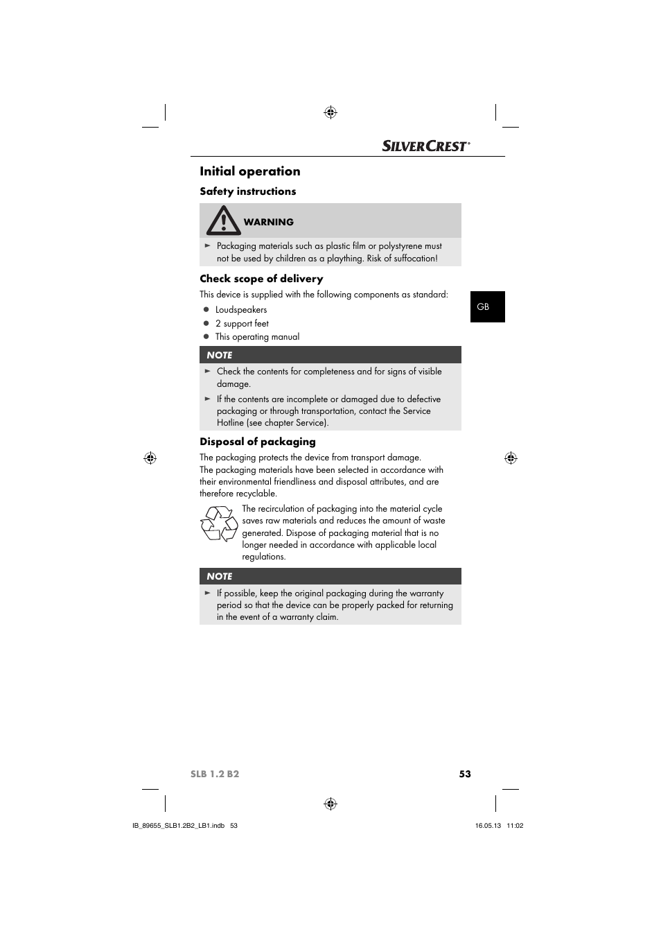 Initial operation | Silvercrest SLB 1.2 B2 User Manual | Page 56 / 64