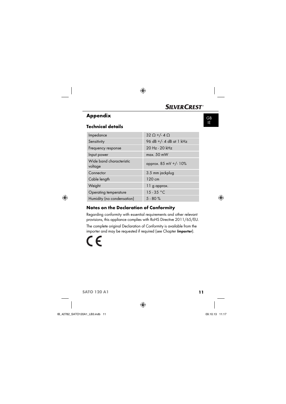 Appendix, Technical details | Silvercrest SATO 120 A1 User Manual | Page 14 / 101