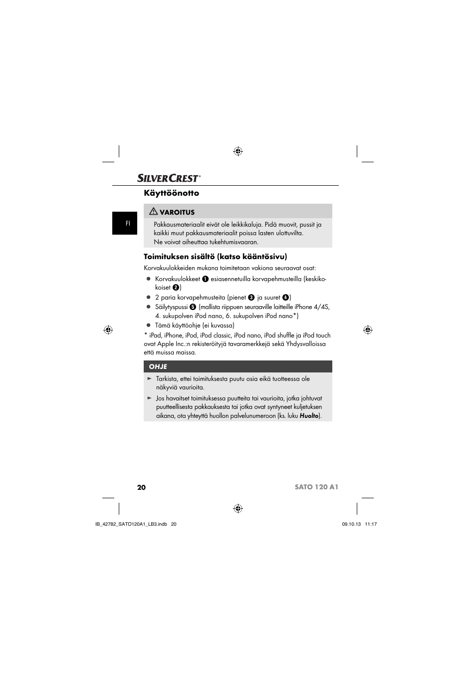 Käyttöönotto, Toimituksen sisältö (katso kääntösivu) | Silvercrest SATO 120 A1 User Manual | Page 23 / 101