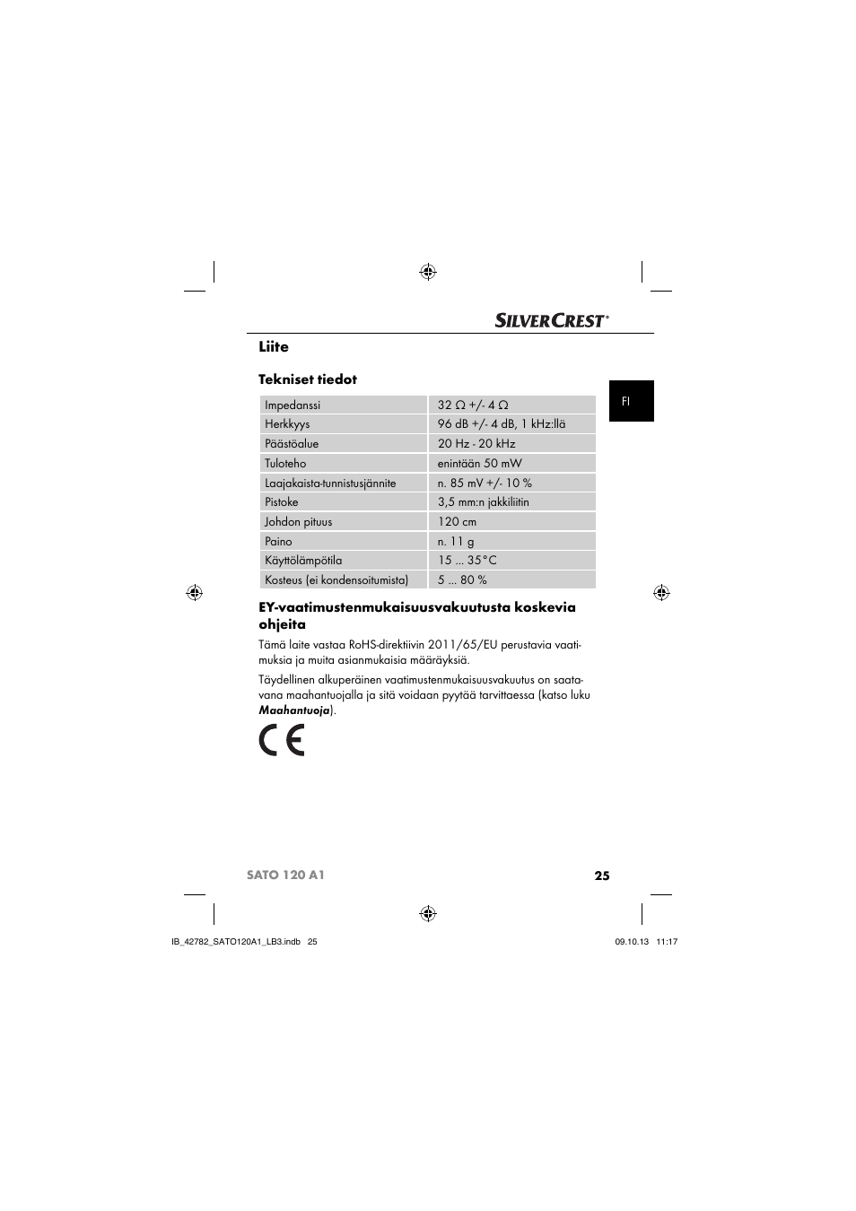 Liite, Tekniset tiedot, Ey-vaatimustenmukaisuusvakuutusta koskevia ohjeita | Silvercrest SATO 120 A1 User Manual | Page 28 / 101